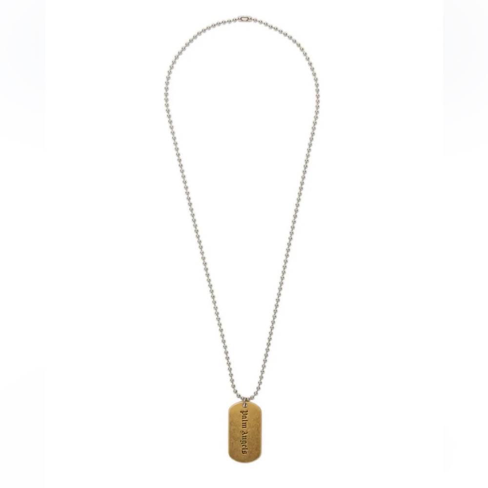 Palm Angels Military Logo-Engraver Tag Necklace Gold